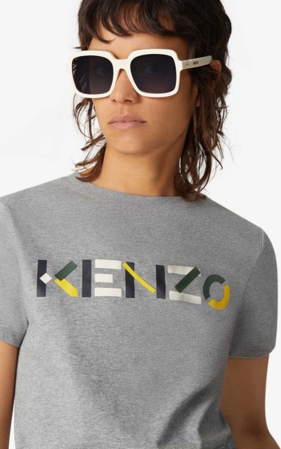Kenzo Women Kenzo T-shirt With Multicoloured Logo Dove Grey